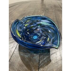 Royal Sealy Cobalt Confetti Glass Bowl Japan Art Glass Hand Blown